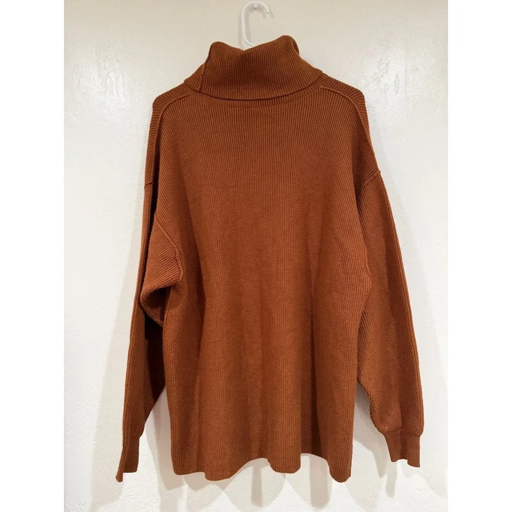 Free People Afterglow Mock Neck Sweater Roasted Ginger Brown Oversized Tunic